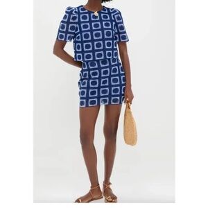 Blue and White Geometric top and skirt set.